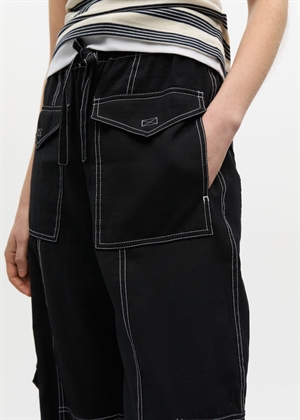 Light slub high waist pocket pant Black F8807 Ganni